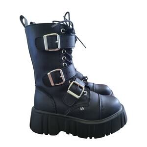 T.U.K. Black TUKskin 3-Buckle Anarchic Airship Boots Platform Combat Goth Sz 7